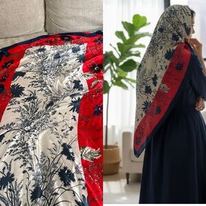 Pretty Persuasions Oversized Floral Scarf Red Navy Blue Ivory Botanical